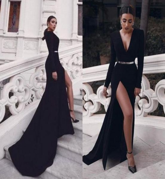 high thigh split black evening dresses long sleeves v neck women formal occasion gowns met gala celebrity wears bc44718469733, Black;red
high thigh split black evening dresses long sleeves v neck women formal occasion gowns met gala celebrity wears bc44718469733, Black;red