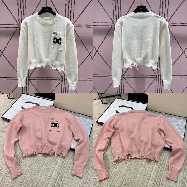 sweater womens pullover knitwear monogram embroidered pocket fringe crew neck long sleeved top, White
sweater womens pullover knitwear monogram embroidered pocket fringe crew neck long sleeved top, White