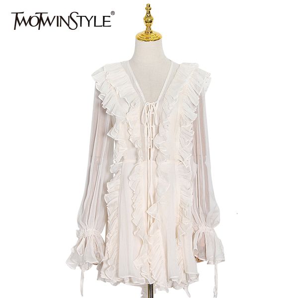 basic casual dresses twotwinstyle patchwork ruffle elegant dress for women v neck long sleeve high waist solid mini dresses female fashion s, Black;gray
basic casual dresses twotwinstyle patchwork ruffle elegant dress for women v neck long sleeve high waist solid mini dresses female fashion s, Black;gray