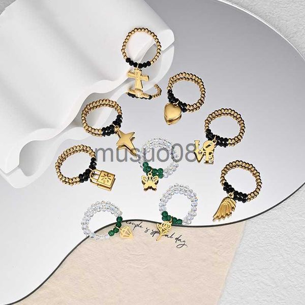 band rings vintage personality stainless steel pendant elastic handmade beads ring for women love lock cross wing design fashion jewelry j23, Silver
band rings vintage personality stainless steel pendant elastic handmade beads ring for women love lock cross wing design fashion jewelry j23, Silver