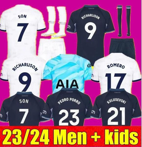 son 23 24 soccer jerseys kulusevski richarlison perisic pedro porro 2023 2024 danjuma romero goalkeeper gk football kit shirt spurs men kids, Black;yellow
son 23 24 soccer jerseys kulusevski richarlison perisic pedro porro 2023 2024 danjuma romero goalkeeper gk football kit shirt spurs men kids, Black;yellow