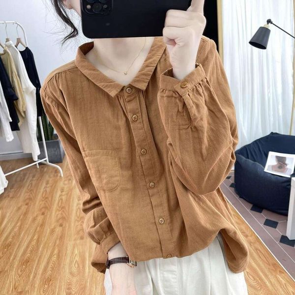 pure cotton shirt long sleeved blouse womens spring and autumn loose age reducing slimming vintage versatile, White
pure cotton shirt long sleeved blouse womens spring and autumn loose age reducing slimming vintage versatile, White