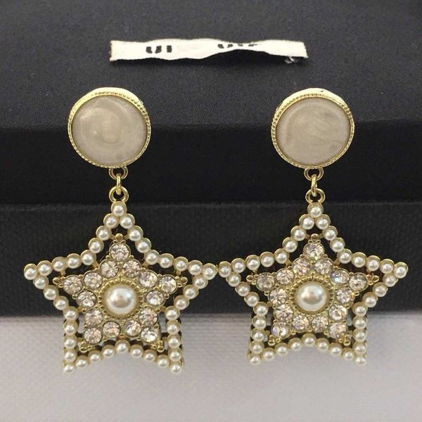 

miumiu earrings miao 21 new imitation crystal pearl five point star earrings earrings for women with advanced feeling and temperament full o, Golden