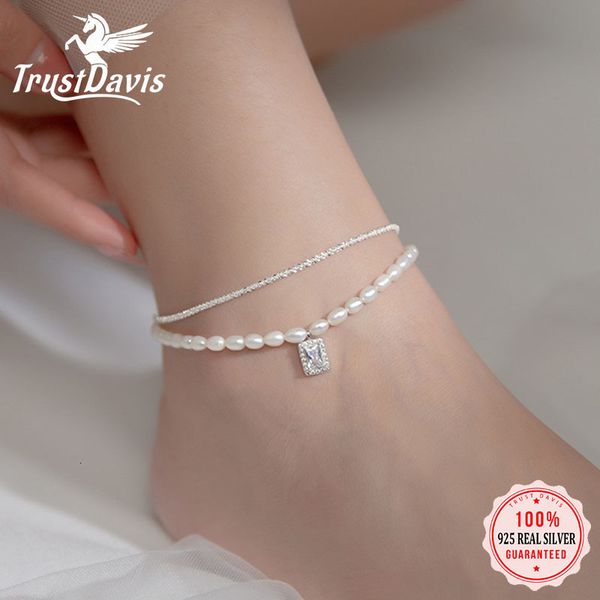 anklets trustdavis luxury 925 sterling silver sweet double layer freshwater pearl chain anklets for women wedding jewelry gift da2373 230816, Red;blue
anklets trustdavis luxury 925 sterling silver sweet double layer freshwater pearl chain anklets for women wedding jewelry gift da2373 230816, Red;blue