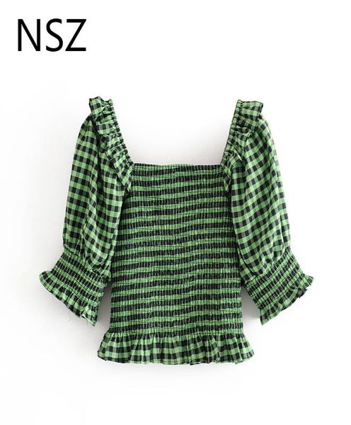 nsz women green plaid crop summer half sleeve cropped blouse square collar elastic ruffles corset shirt female blusa5412253, White
nsz women green plaid crop summer half sleeve cropped blouse square collar elastic ruffles corset shirt female blusa5412253, White