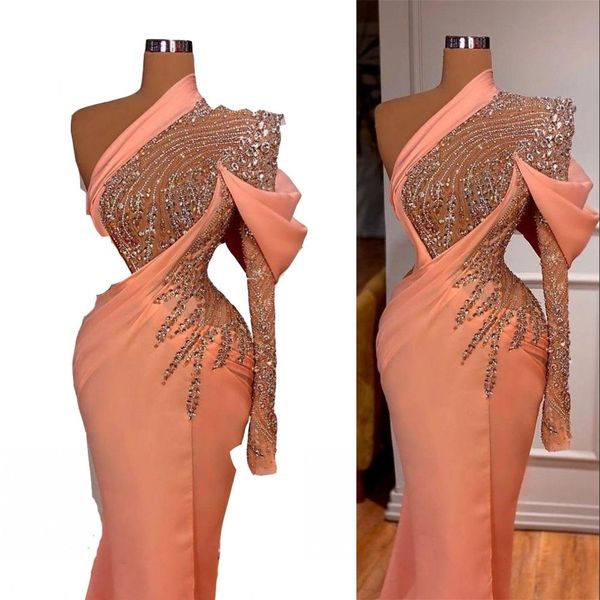 2023 arabic evening dresses one shoulder illusion long sleeves peach crystal beads mermaid prom dress party pageant formal gowns plus size f, Black;red
2023 arabic evening dresses one shoulder illusion long sleeves peach crystal beads mermaid prom dress party pageant formal gowns plus size f, Black;red