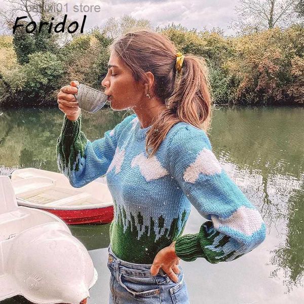 women's sweaters foridol mohair vintage blue cloud sweater pullovers women lantern sleeve oversized cropped jumper 2023 short casual pu, White;black
women's sweaters foridol mohair vintage blue cloud sweater pullovers women lantern sleeve oversized cropped jumper 2023 short casual pu, White;black