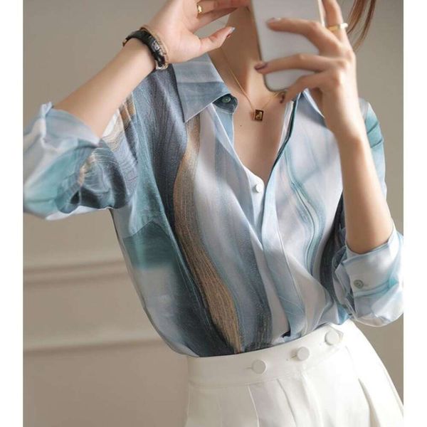 heavyweight icy silk chiffon shirt for women spring and autumn style design sense beautiful print early, White
heavyweight icy silk chiffon shirt for women spring and autumn style design sense beautiful print early, White