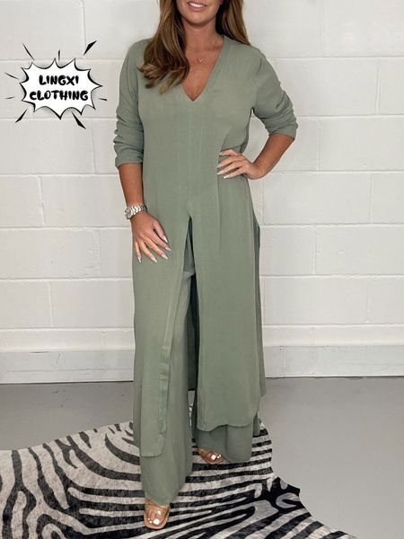 womens two piece pants summer fashion set split long casual wide leg elegant large size loose fitting 230817, White
womens two piece pants summer fashion set split long casual wide leg elegant large size loose fitting 230817, White