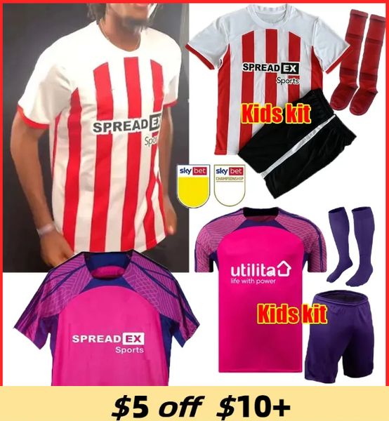 23 24 SUNDERLAND Home Soccer Jerseys STEWART SIMMS ROBERTS AMAD CLARKE DAJAKU EMBLETON EVANS O'NIEN Football Shirt PRITCHARD Mens Kids Kit, 23 24 away adult