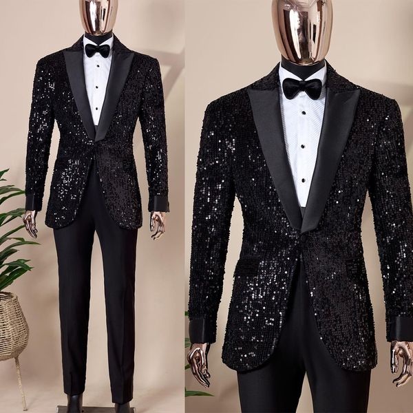 black sparkly men's wedding suits peaked lapel sequins tuxedos 2 pieces groom wear evening party coat with pants custom made, Black;gray
black sparkly men's wedding suits peaked lapel sequins tuxedos 2 pieces groom wear evening party coat with pants custom made, Black;gray