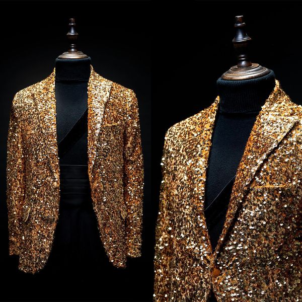luxury shiny golden sequins blazer bling glitter men peaked lapel tuxedo for wedding party stage costume only one jacket, Black;gray
luxury shiny golden sequins blazer bling glitter men peaked lapel tuxedo for wedding party stage costume only one jacket, Black;gray