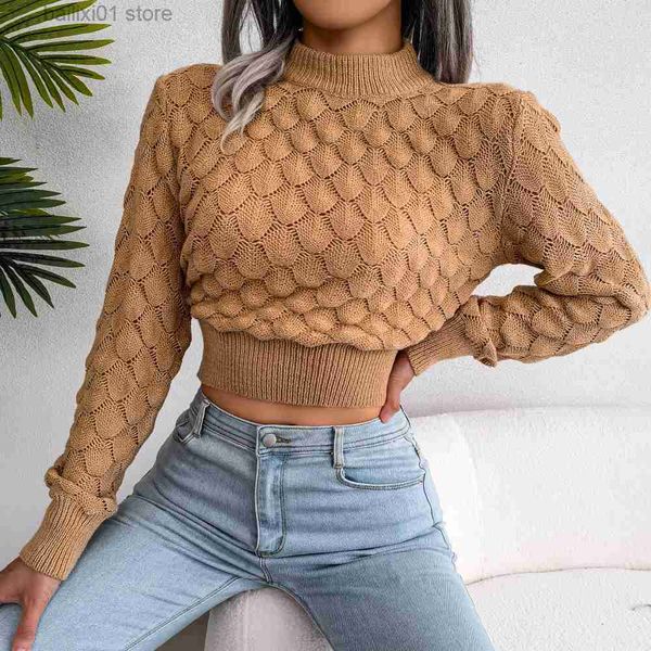 women's sweaters ficusrong women fashion fall winter 3d diamond cutout long sleeve solid color chic crop knit sweater t230817, White;black