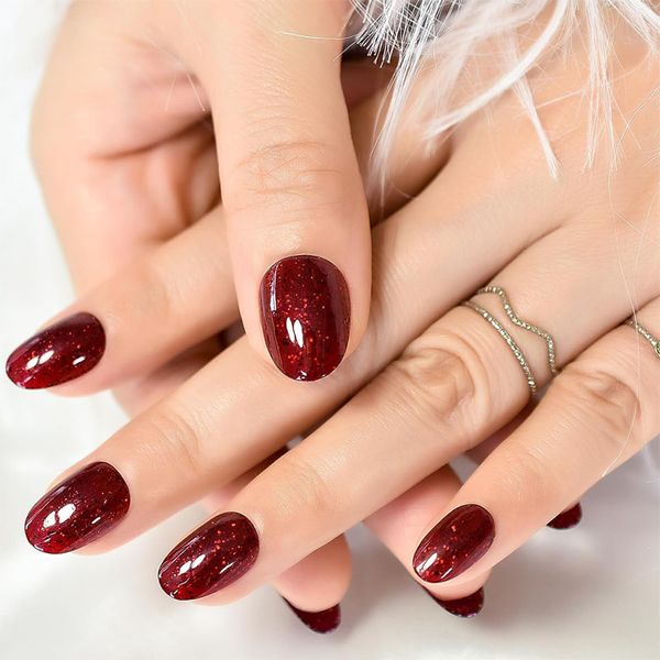 press on nails short dark red with glitter - oval round nails, light weight & fit perfectly, fake nails, Red;gold
press on nails short dark red with glitter - oval round nails, light weight & fit perfectly, fake nails, Red;gold