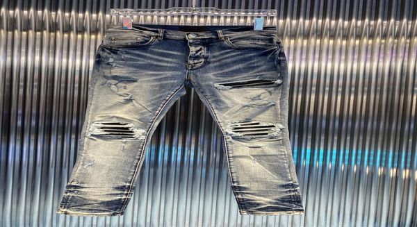 european and american men039s jeans spring summer new washed worn kneehole patch slim feet leather tide1970363, Blue
european and american men039s jeans spring summer new washed worn kneehole patch slim feet leather tide1970363, Blue