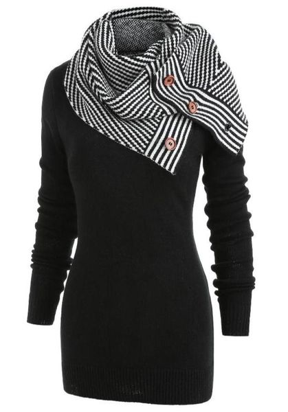 wipalo plus size pullover sweater women buttons crew neck long sleeve sweater with striped scarf winter knitting ladies 5849584, White;black
wipalo plus size pullover sweater women buttons crew neck long sleeve sweater with striped scarf winter knitting ladies 5849584, White;black