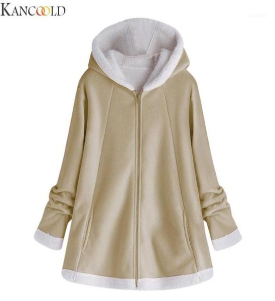 

women039s trench coats kancoold jackets pink gray khaki sherpa fleece warm hoodies women casual winter thick zipper hoody adult2315737, Tan;black