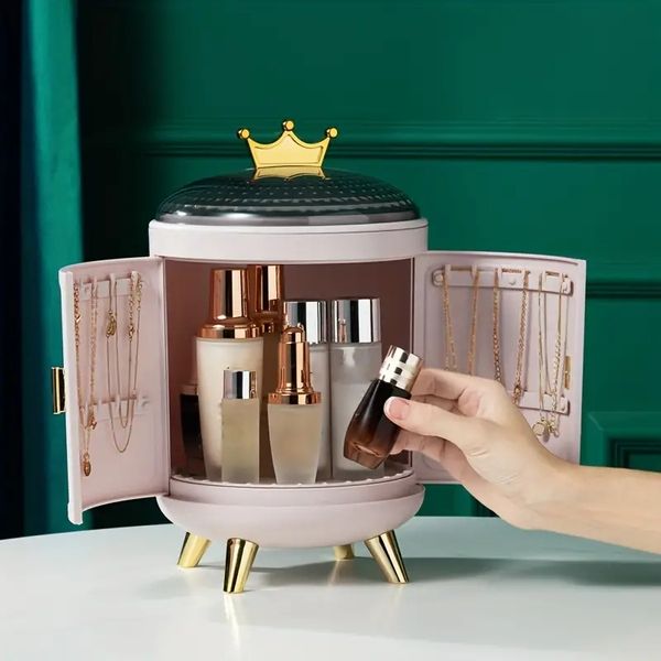 1pc luxury multi-function organizer for bedroom and bathroom - rotating crown cosmetic storage box with light - perfect for jewelry, cosmeti
1pc luxury multi-function organizer for bedroom and bathroom - rotating crown cosmetic storage box with light - perfect for jewelry, cosmeti