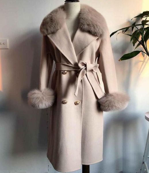 women cashmere coat with real fur collar and cuff long warm outwear with belt9862806, Black
women cashmere coat with real fur collar and cuff long warm outwear with belt9862806, Black