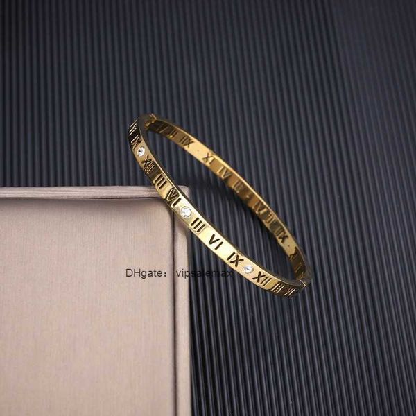 new fashion roman digital titanium steel bracelet 18 k gold ins style colorless women's diamond bracelet, Black
new fashion roman digital titanium steel bracelet 18 k gold ins style colorless women's diamond bracelet, Black