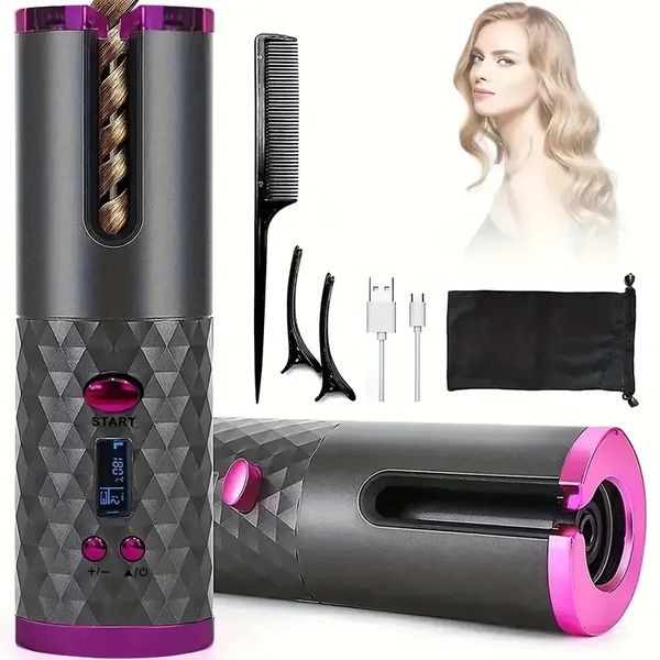 cordless auto hair curler, ceramic rotating hair curler with 6 temps & timers setting, portable rechargeable curling wand, fast heating iron, Black
cordless auto hair curler, ceramic rotating hair curler with 6 temps & timers setting, portable rechargeable curling wand, fast heating iron, Black