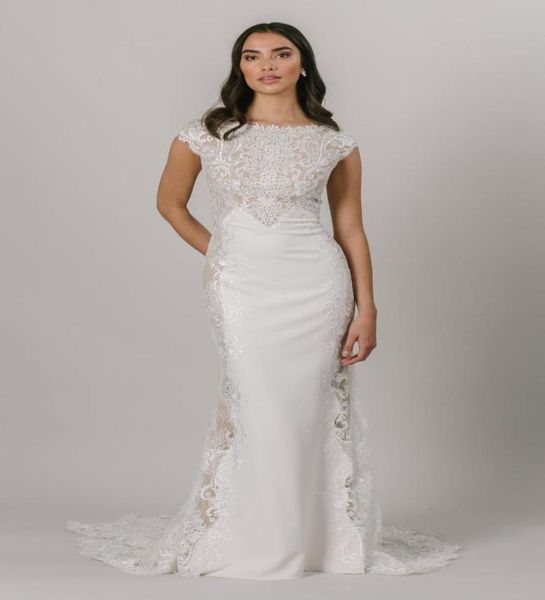 2021 ivory champagne mermaid modest wedding dresses cap sleeves jewel neck buttons back lace crepe lds bridal gowns bride dress cu7455222, White
2021 ivory champagne mermaid modest wedding dresses cap sleeves jewel neck buttons back lace crepe lds bridal gowns bride dress cu7455222, White