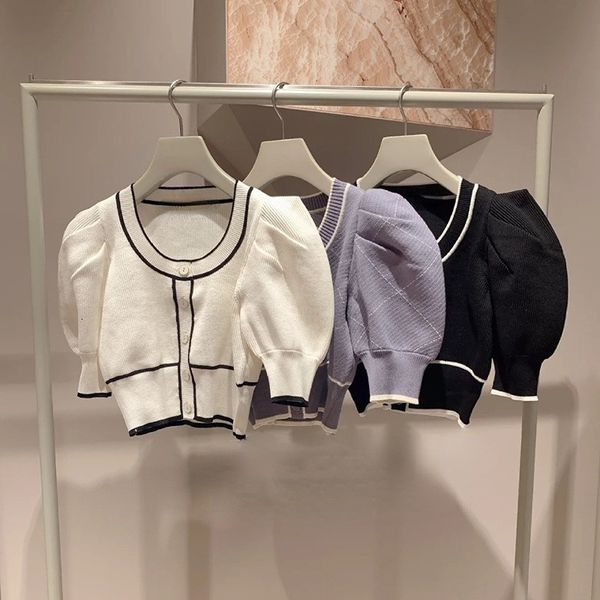 women's sweaters kuzuwata japanese o neck bubble sleeve cardigan women spring slim fit contrast color sweaters short sleeve sweet outer, White;black
women's sweaters kuzuwata japanese o neck bubble sleeve cardigan women spring slim fit contrast color sweaters short sleeve sweet outer, White;black