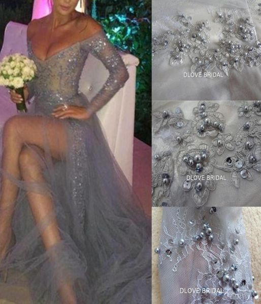 real image gray lace tulle prom dress empire v neck long sleeves special occassion evening party gown delicate b7524285, Black
real image gray lace tulle prom dress empire v neck long sleeves special occassion evening party gown delicate b7524285, Black