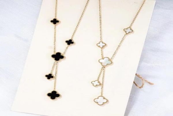 double side clover pendant necklace white black red flower jewelry for women gift6842347, Silver 
double side clover pendant necklace white black red flower jewelry for women gift6842347, Silver