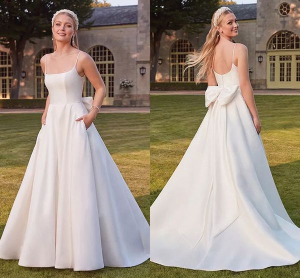 minimalist simple satin a line wedding dresses elegant spaghetti straps modern boho bridal gowns open back sweep train bride reception vesti, White
minimalist simple satin a line wedding dresses elegant spaghetti straps modern boho bridal gowns open back sweep train bride reception vesti, White