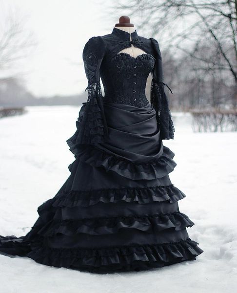 vintage victorian wedding dress black bustle historical medieval gothic bridal gowns high neck long sleeves corset winter cosplay 2835260, White
vintage victorian wedding dress black bustle historical medieval gothic bridal gowns high neck long sleeves corset winter cosplay 2835260, White