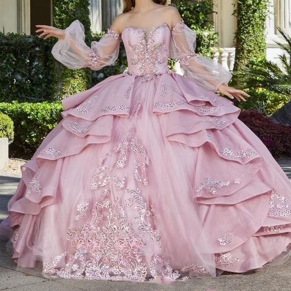 pink shiny off shoulder long sleeved quinceanera dress voluminous applique tiered vestidos prom vestidos de baile tulle custom made gown, Blue;red
pink shiny off shoulder long sleeved quinceanera dress voluminous applique tiered vestidos prom vestidos de baile tulle custom made gown, Blue;red