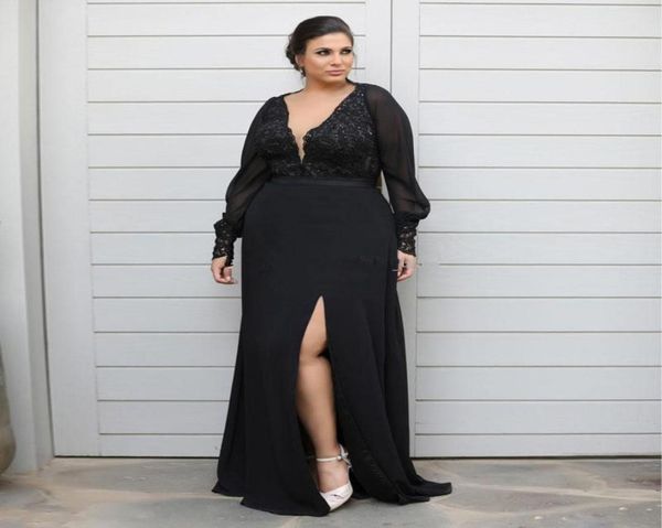 chic lace mermaid plus size prom dresses long sleeves plunging neck beaded side split evening gowns floor length chiffon formal dr3268650, Black
chic lace mermaid plus size prom dresses long sleeves plunging neck beaded side split evening gowns floor length chiffon formal dr3268650, Black