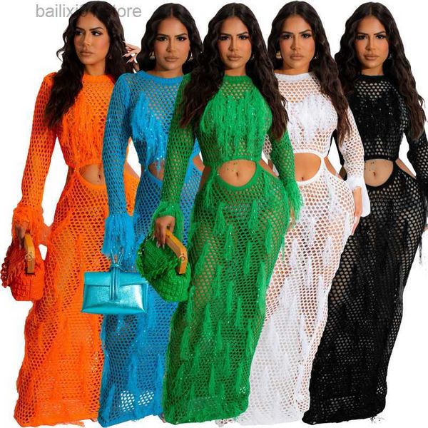 basic casual dresses hollow out tassel crochet knitted long dress women see through o-neck full sleeve bodycon maxi party robe beach outfits, Black;gray
basic casual dresses hollow out tassel crochet knitted long dress women see through o-neck full sleeve bodycon maxi party robe beach outfits, Black;gray