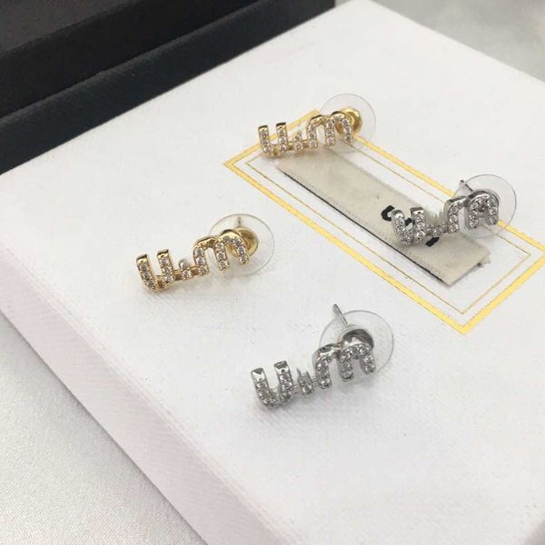 

miumiu earrings miao new letter earrings for women with advanced sense and individualized temperament brass gold plated diamond earrings, Golden