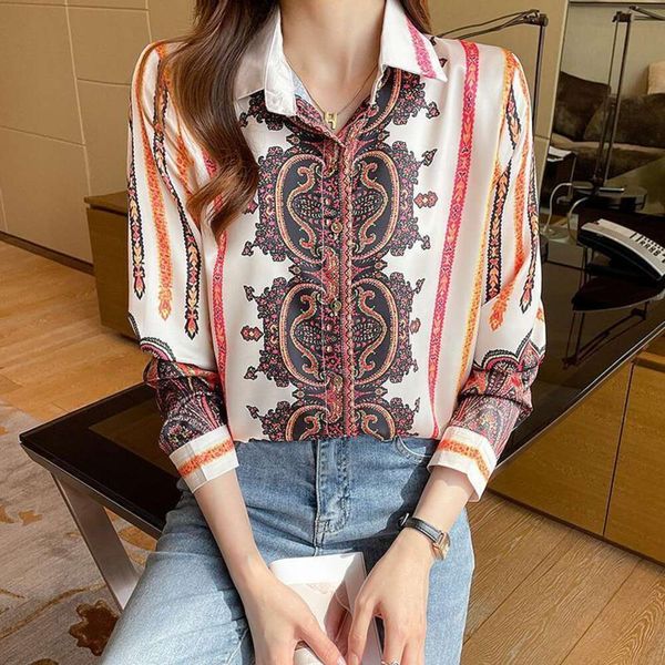 long sleeved chiffon shirt for women autumn style slim looking fashionable printed loose all matching top, White
long sleeved chiffon shirt for women autumn style slim looking fashionable printed loose all matching top, White