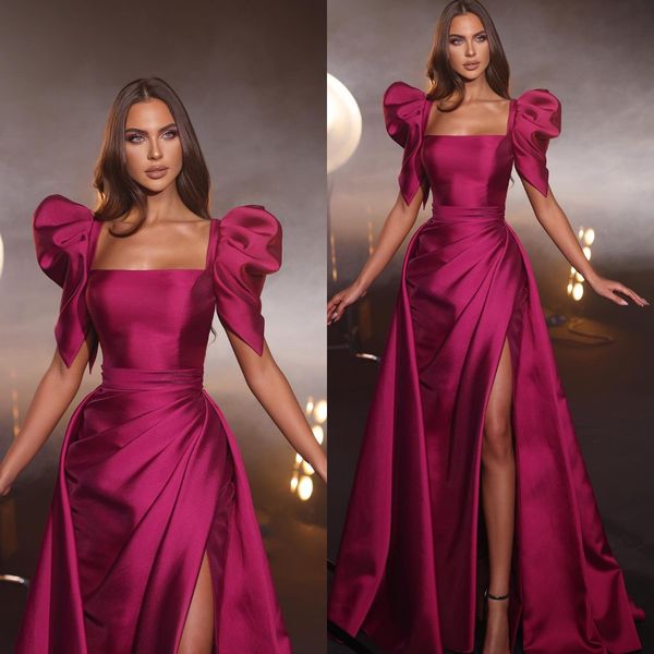 rosy pink evening dresses square neck split party prom dress pleats formal long red carpet dress for special occasion, Black;red
rosy pink evening dresses square neck split party prom dress pleats formal long red carpet dress for special occasion, Black;red