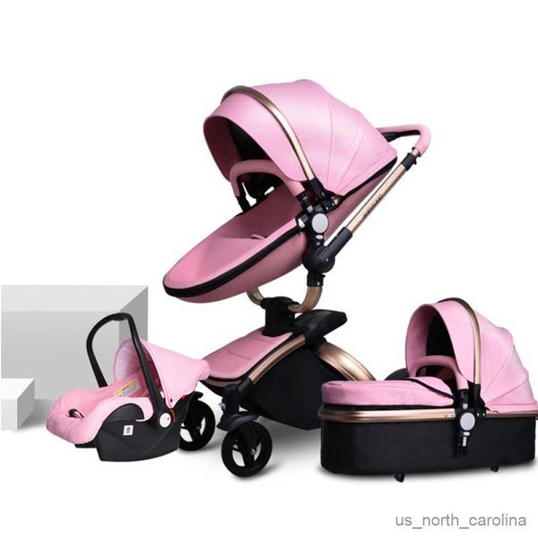 

Strollers# New Leather Baby Stroller 3 in 1 High-grade Baby Stroller High Landscape Infant Carriage Luxury Baby Stroller Folding Pram R230817