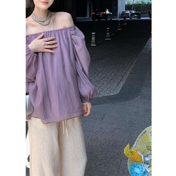 art long sleeved shirt summer thin off shoulder fashionable minority design casual womens clothing, White
art long sleeved shirt summer thin off shoulder fashionable minority design casual womens clothing, White