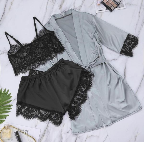 3pc satin silk pajamas sets robe lace lingerie women underwear sleepwear pants with belt nightwear pijama mujer j606304627, Black;red
3pc satin silk pajamas sets robe lace lingerie women underwear sleepwear pants with belt nightwear pijama mujer j606304627, Black;red