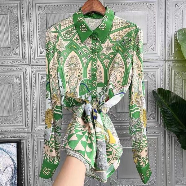 women's blouses imitation silk printed lapel long sleeve casual shirt women blouse camisas, White
women's blouses imitation silk printed lapel long sleeve casual shirt women blouse camisas, White