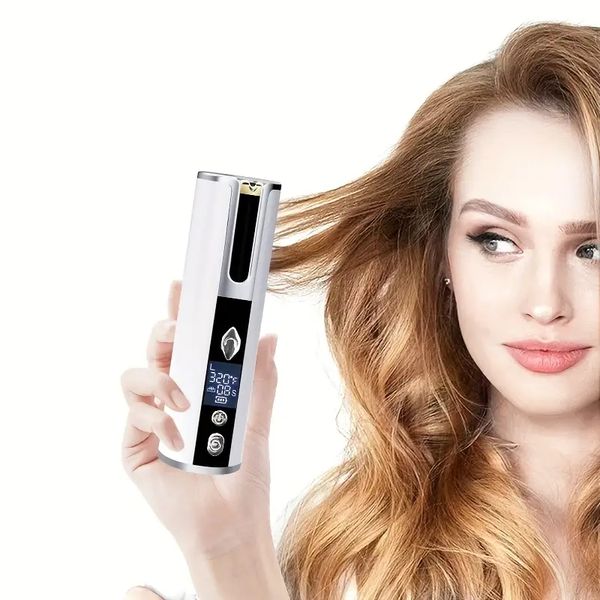 rechargeable wireless hair curler with lcd display - portable automatic ceramic air spin curling iron styler for women, Black
rechargeable wireless hair curler with lcd display - portable automatic ceramic air spin curling iron styler for women, Black
