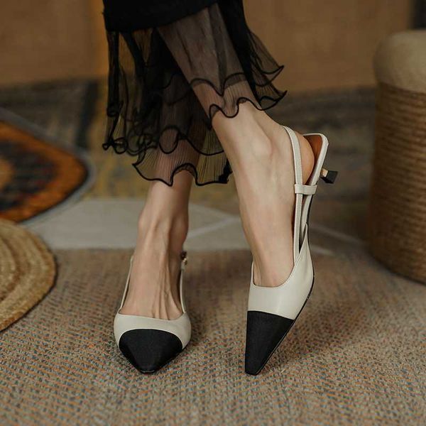 women slingback heels shoes patchwork leather pumps shoes pointed toe small thin heel sandals stilettos 230807, Black
women slingback heels shoes patchwork leather pumps shoes pointed toe small thin heel sandals stilettos 230807, Black