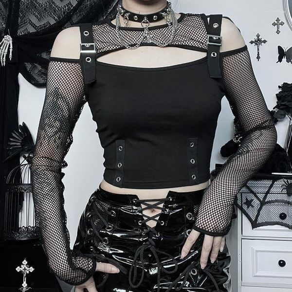 women's t shirts goth dark mall gothic fishnet patchwork t-shirts grunge punk hollow out buckle crop techwear fashion female alt, White
women's t shirts goth dark mall gothic fishnet patchwork t-shirts grunge punk hollow out buckle crop techwear fashion female alt, White