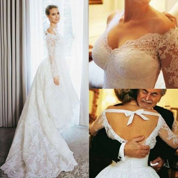vintage high low lace a line wedding dresses long sleeves backless bridal gowns court train back elegant bride dress, White
vintage high low lace a line wedding dresses long sleeves backless bridal gowns court train back elegant bride dress, White