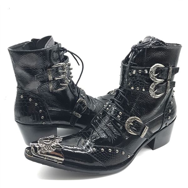 boots punk style leather men shoes military cowboy ankle boots high rubber boots metal pointed toe lace up buckle shoes men 230816, Black
boots punk style leather men shoes military cowboy ankle boots high rubber boots metal pointed toe lace up buckle shoes men 230816, Black