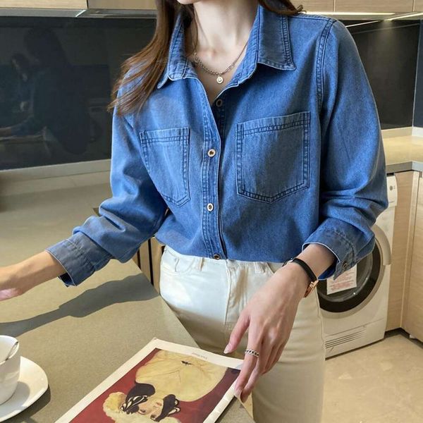 title denim shirt early spring style casual retro loose sense niche folding trend, White
title denim shirt early spring style casual retro loose sense niche folding trend, White