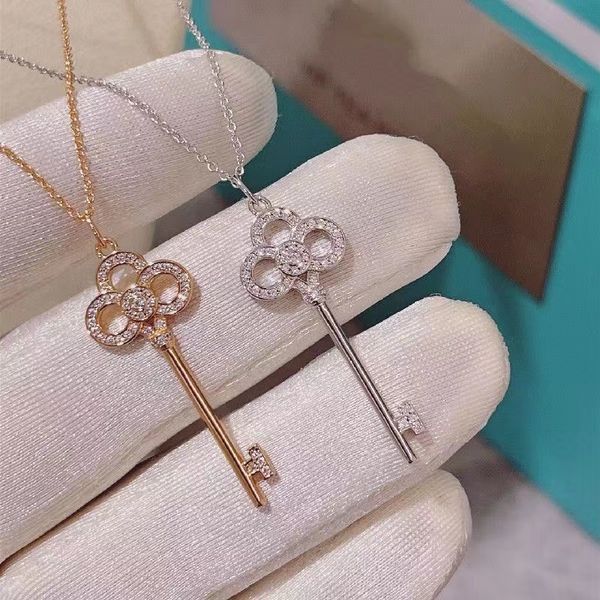 t family sterling silver s925 heart crown key necklace rose gold pendant simple and advanced versatile design sense gifts to girlfriend, Golden;silver
