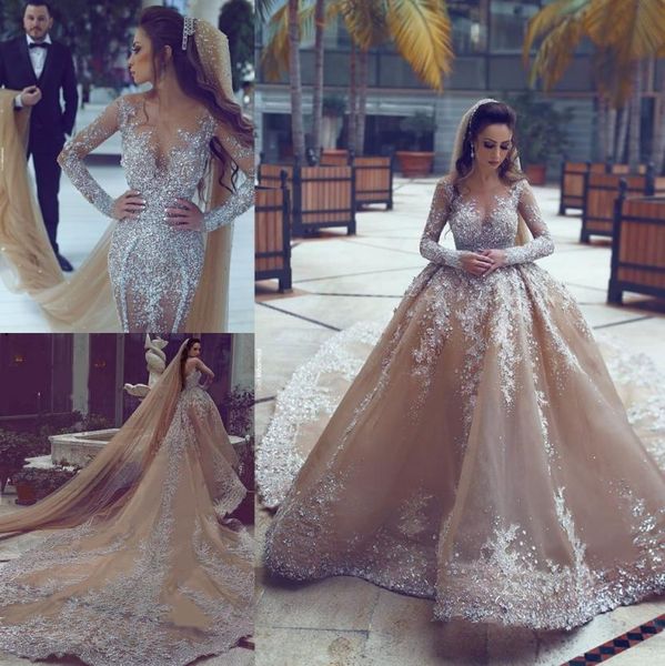 2017 luxury rhinestone dubai wedding gowns with detachable train illusion neckline long sleeves bridal dress gorgeous mermaid wedd2971772, White
2017 luxury rhinestone dubai wedding gowns with detachable train illusion neckline long sleeves bridal dress gorgeous mermaid wedd2971772, White