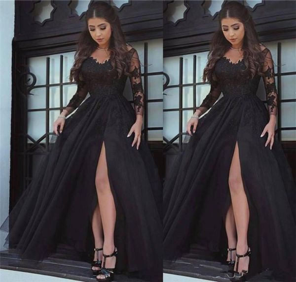 black amazing vneck long sleeve prom dresses appliques tulle long formal prom gowns robe de bal party evening dresses1381626
black amazing vneck long sleeve prom dresses appliques tulle long formal prom gowns robe de bal party evening dresses1381626